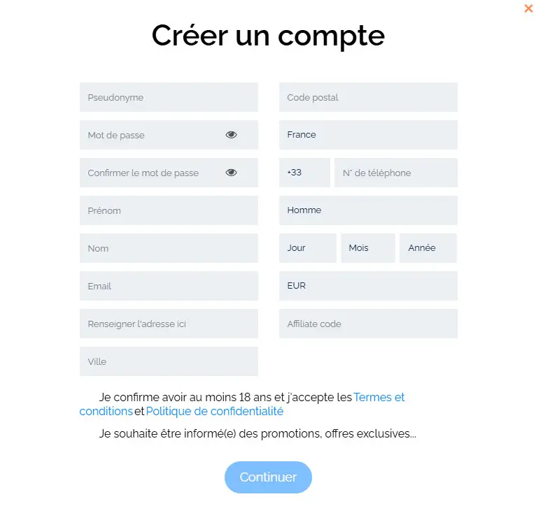 Proceso de registro CLUB PLAYER CASINO
